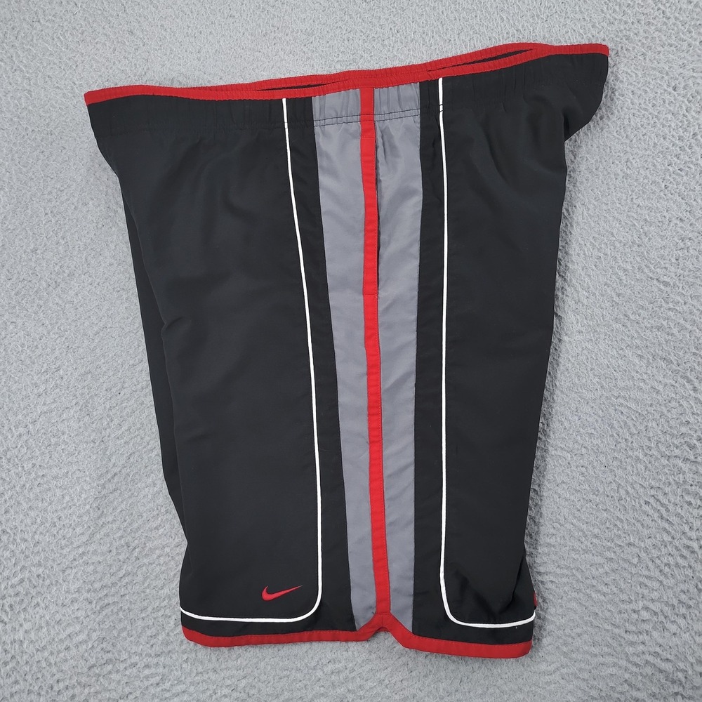 Vintage Y2K Nike Swim Shorts Mens Large Black Red Colorblock Lined Drawstring